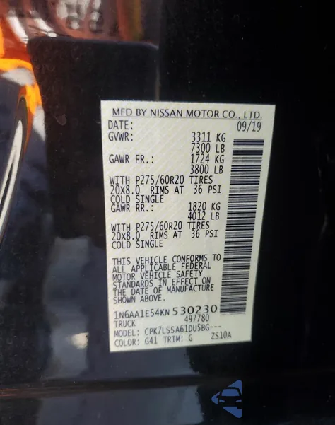 2019 Nissan Titan Sv z USA, uszkodzony, nr VIN 1N6AA1E54KN530230